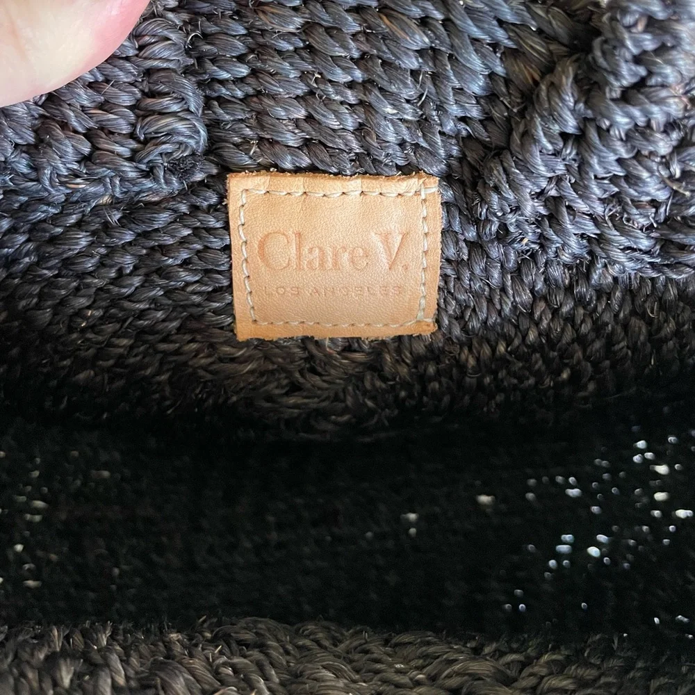Clare V Round Woven Crossbody Bag in Dark Brown/black